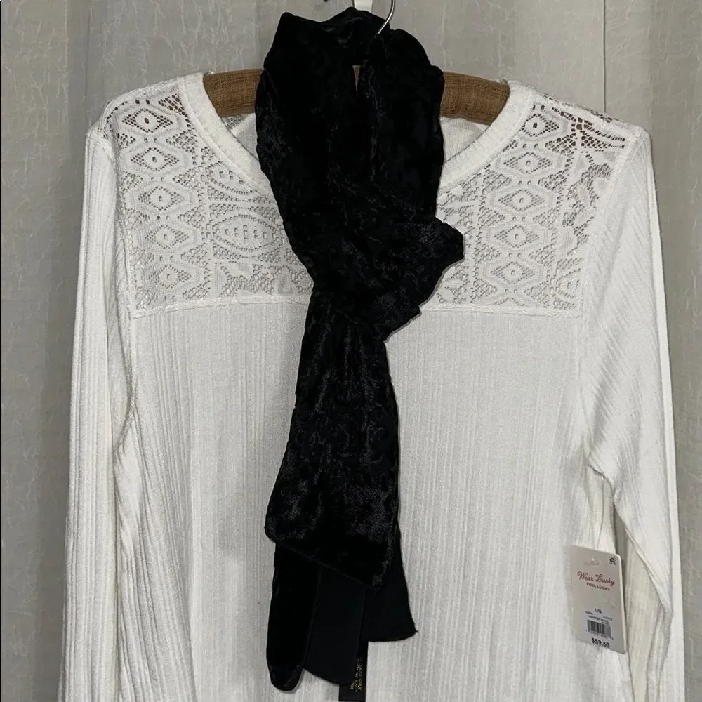 Vintage Korean Velour Black Floral Sheer Elegant Scarf